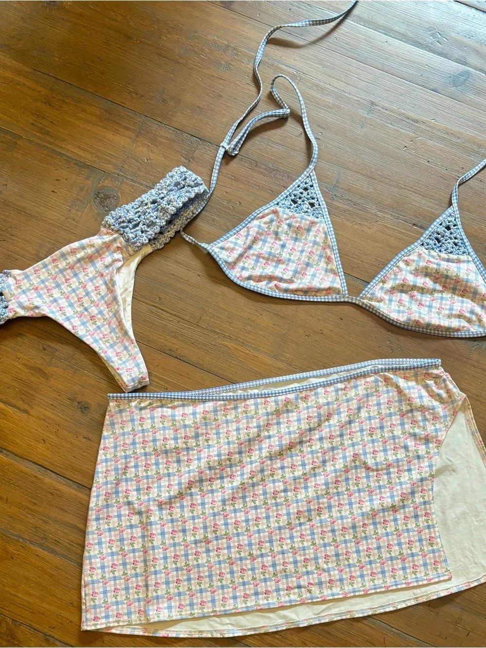 Frankie’s bikinis rose picnic 3 piece bikini and coverup set